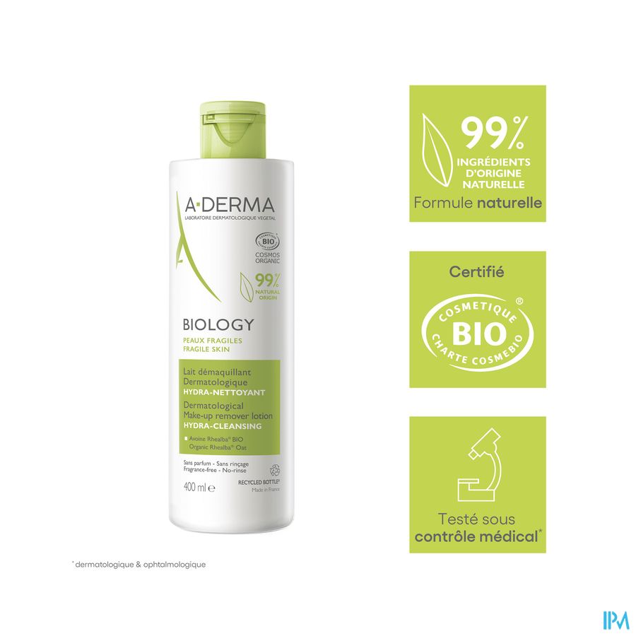 A-DERMA - BIOLOGY LAIT DÉMAQUILLANT DERMATOLOGIQUE HYDRA-NETTOYANT - Lait Démaquillant hydratant - BIOLOGY