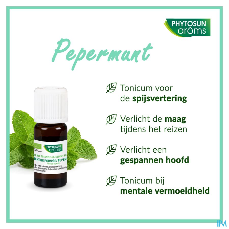Phytosun® Huile Essentielle Menthe poivrée bio – 10 ml – Digestion – Oral et cutané