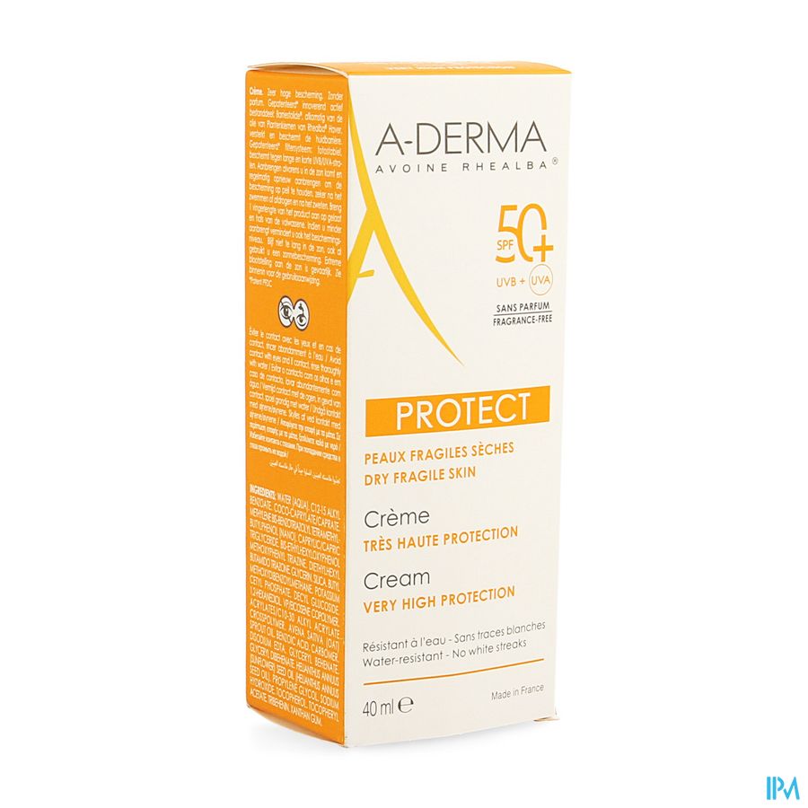 A-DERMA - A-DERMA PROTECT CREME SOLAIRE VISAGE SPF50+ SANS PARFUM - A-DERMA PROTECT