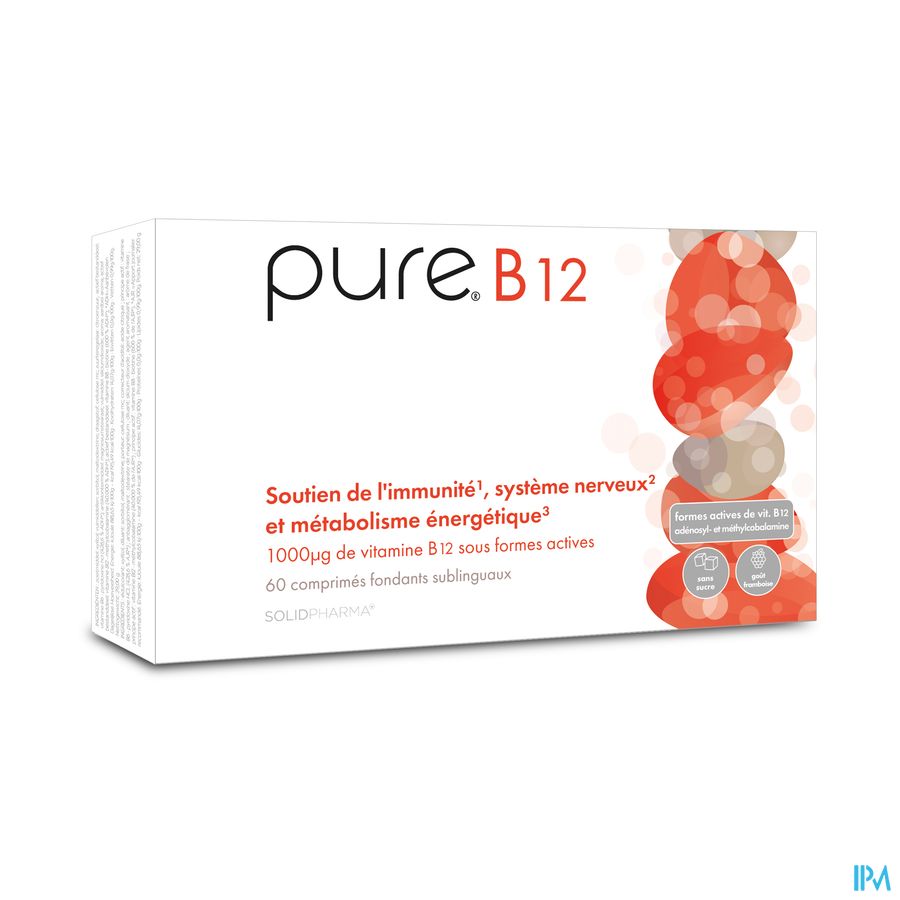 Pure B12. Vit. B12. Fatigue, stress, système nerveux. 60 compr. Fondants sublinguales.