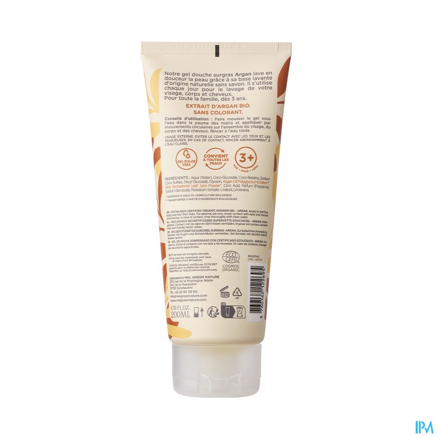 Mkl Gel Douche Bio Argan Fl 200ml