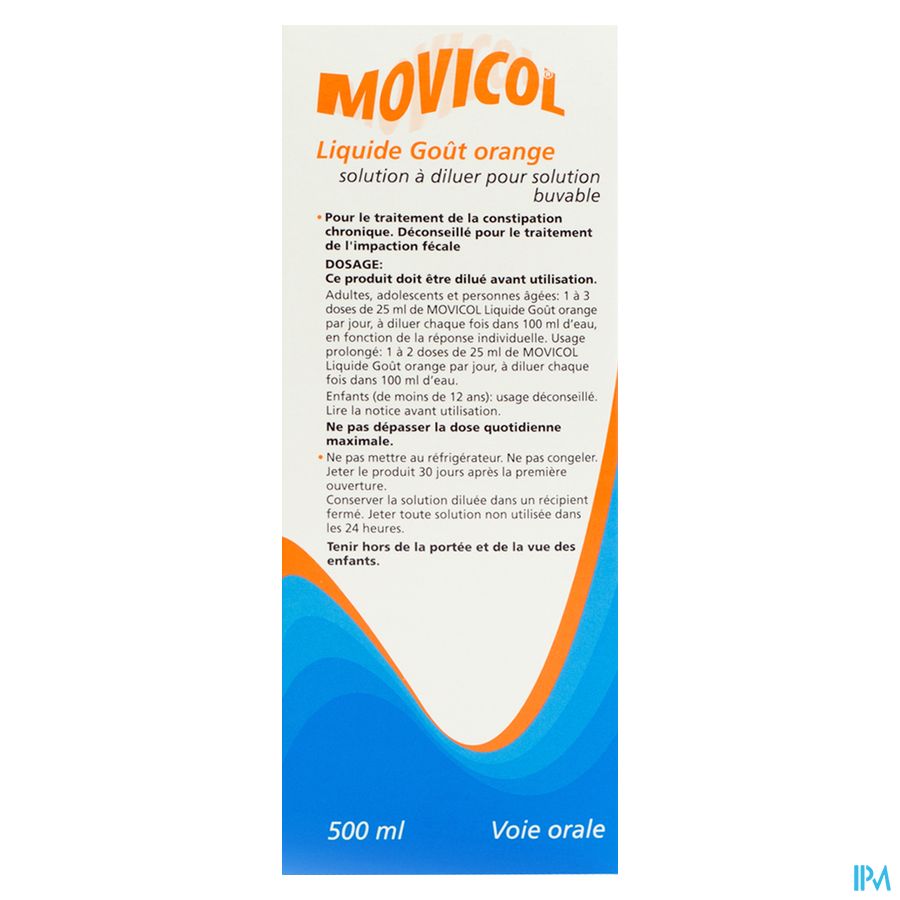 Movicol Liquide Gout Orange Sol Dil Buvable 500ml