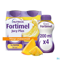 Fortimel Jucy Plus Arôme Mangue Ananas Complément Nutritionnel Dénutrition Bouteilles 4x200ml