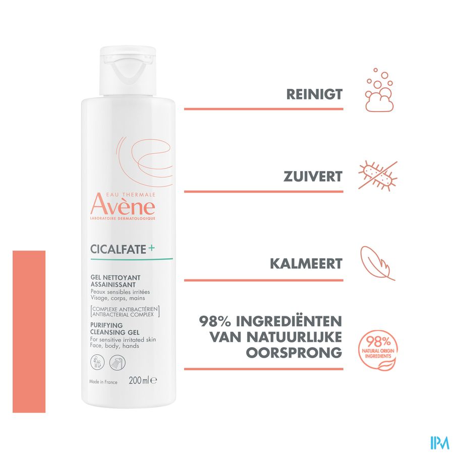 Eau Thermale Avène CICALFATE+ Gel Nettoyant Assainissant Peaux sensibles irritées - Visage, corps, mains
