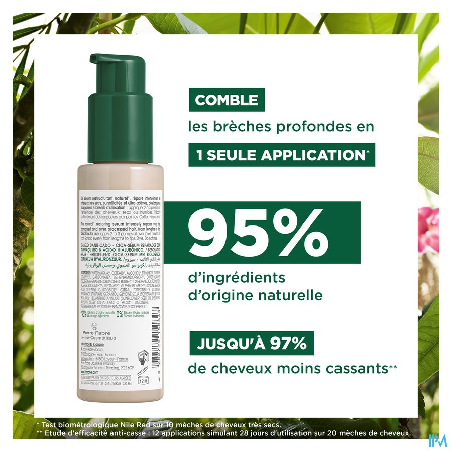 Klorane — Cica-sérum Réparateur au Cupuaçu BIO & acide hyaluronique — Cheveux très secs, abîmés