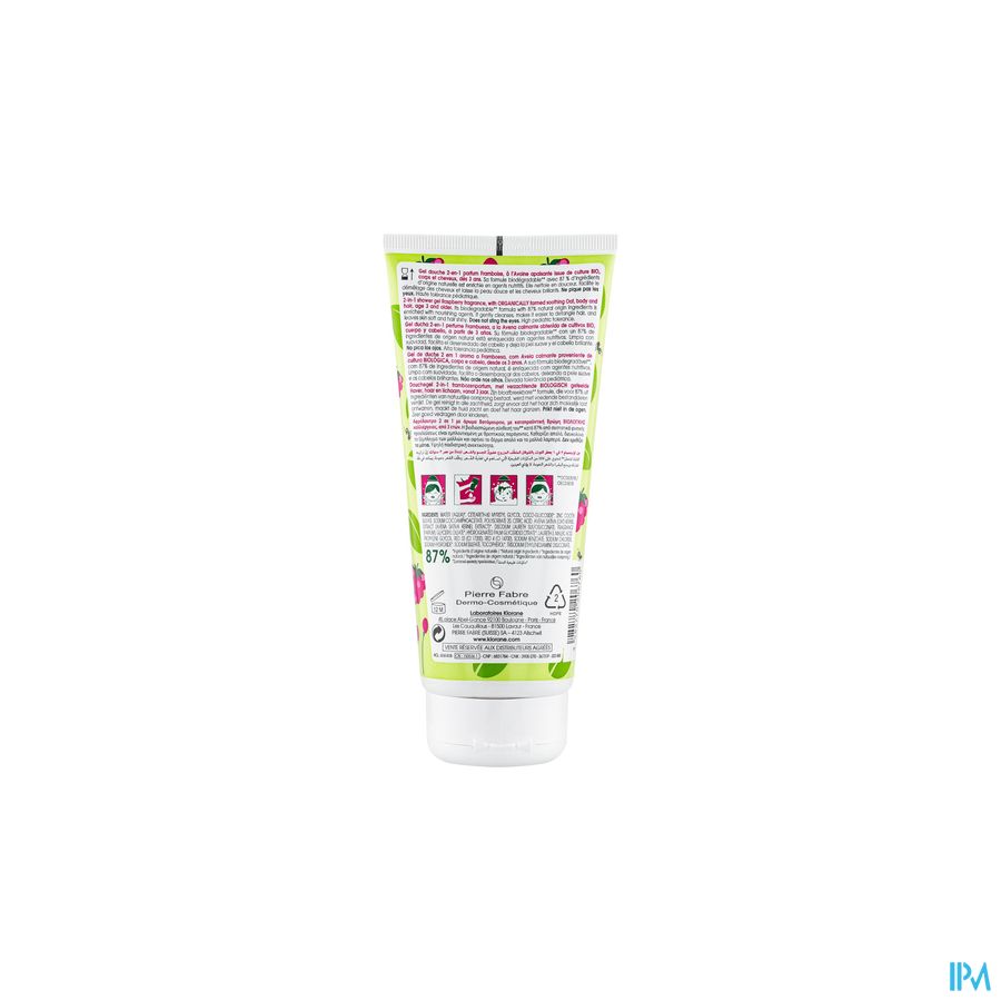 Klorane - Gel douche 2-en-1 à l’Avoine BIO - Framboise - Corps et Cheveux - Junior - Enfant