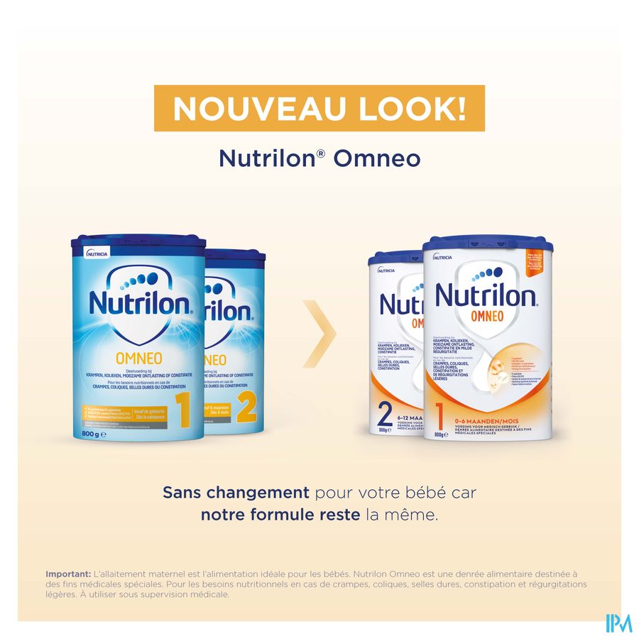 Nutrilon Omneo 2 | Crampes, Coliques, Selles dures, Constipation | Lait Bébé 6-12 mois  | Lait en Poudre pour Biberon | Boite 800g