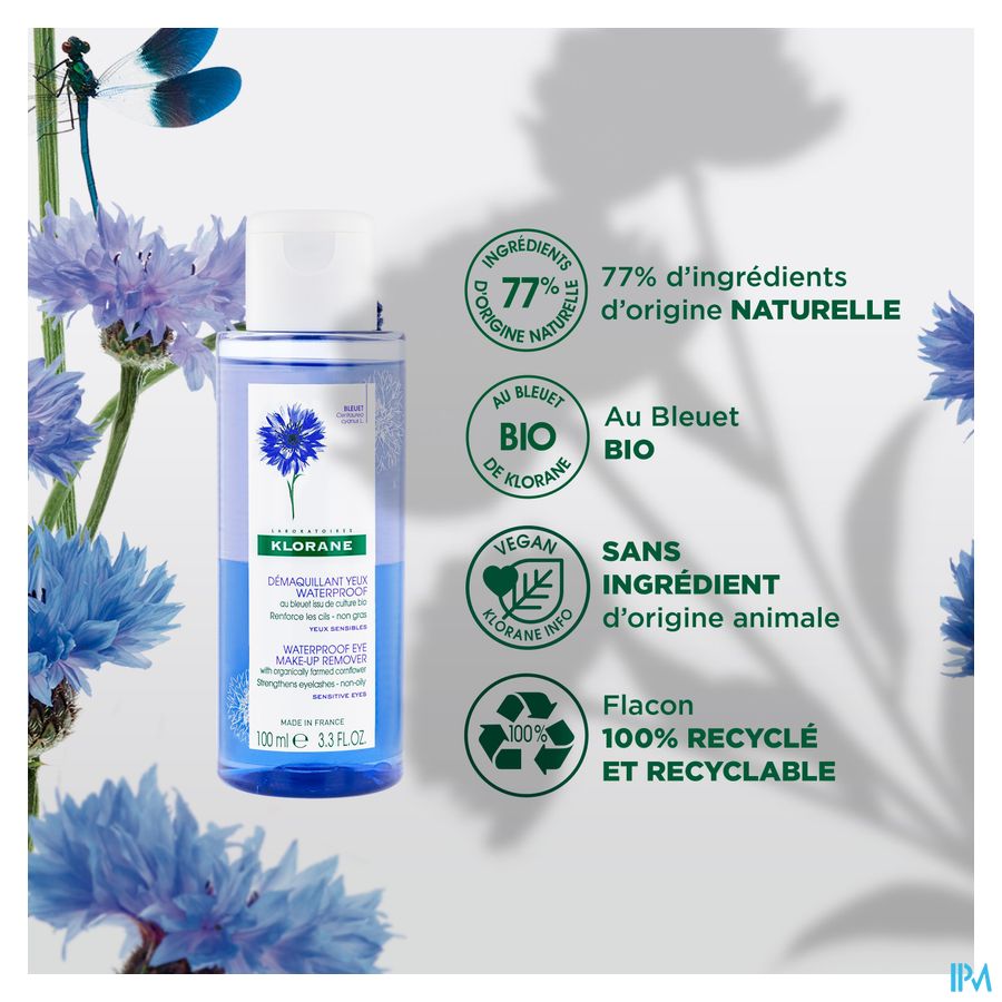 Klorane - Démaquillant yeux waterproof au Bleuet issu de culture BIO - Yeux sensibles