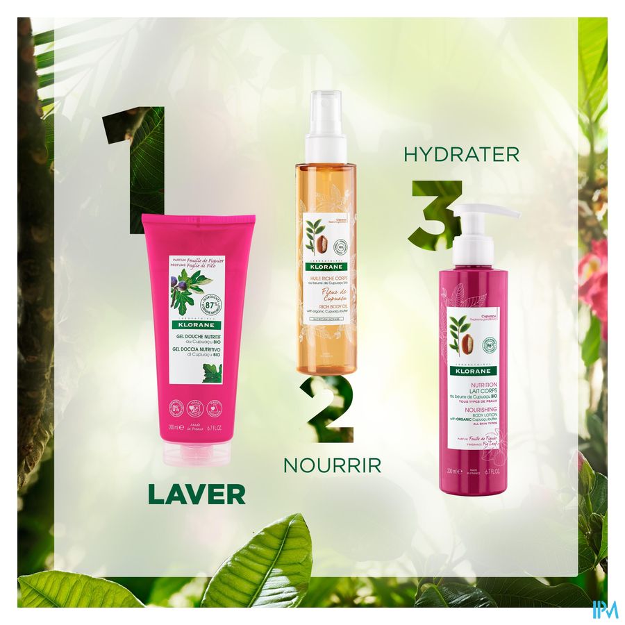 Klorane - Gel douche au beurre de Cupuaçu BIO - Feuille de Figuier - Tous types de peaux - Hydratant
