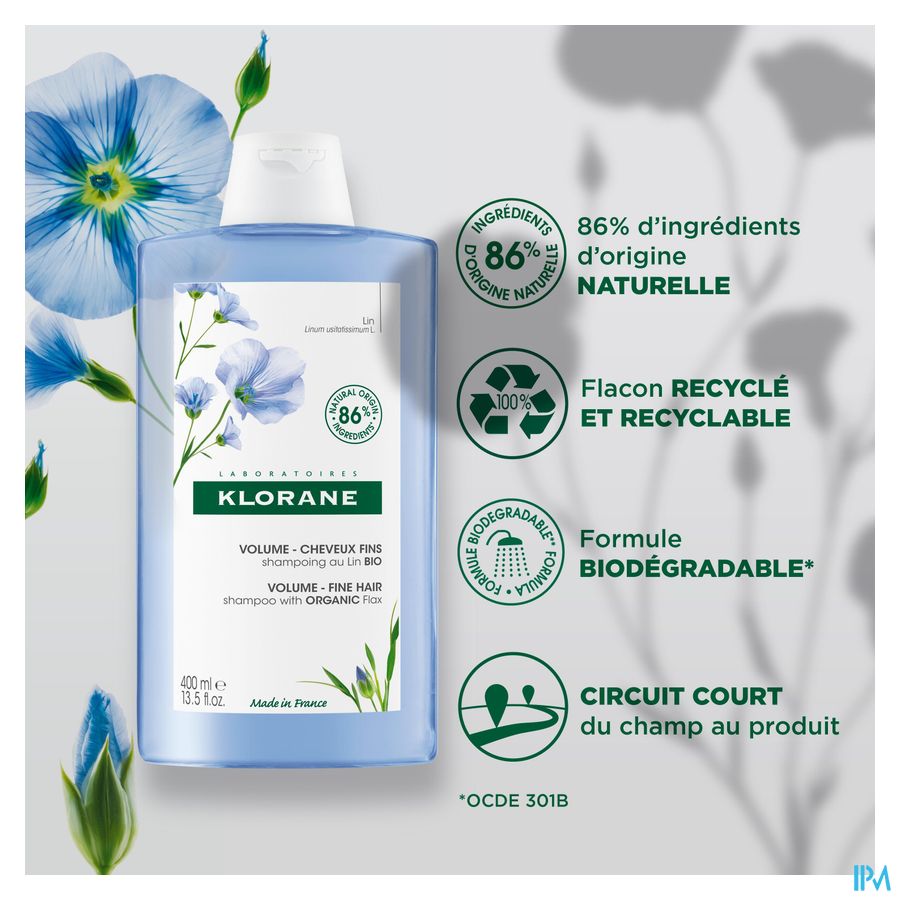 Klorane - Shampoing au Lin BIO - Volume - Cheveux fins