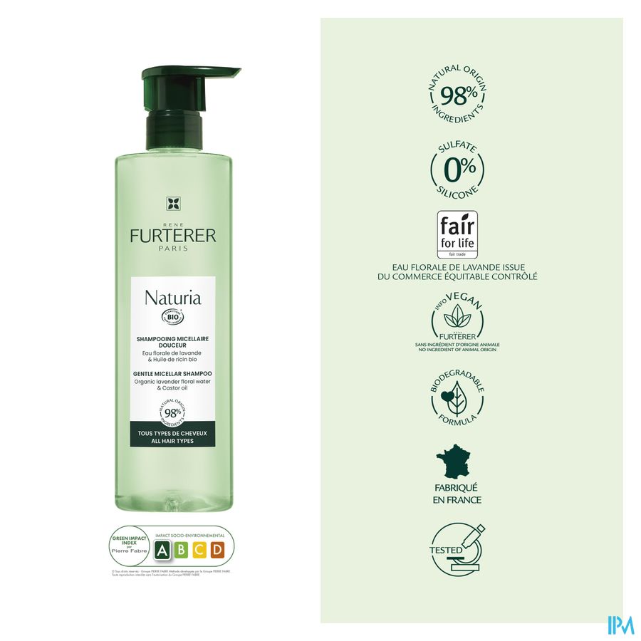 René Furterer  - NATURIA Shampooing micellaire douceur - Shampoing ultra doux sans sulfates pour tous types de cheveux
