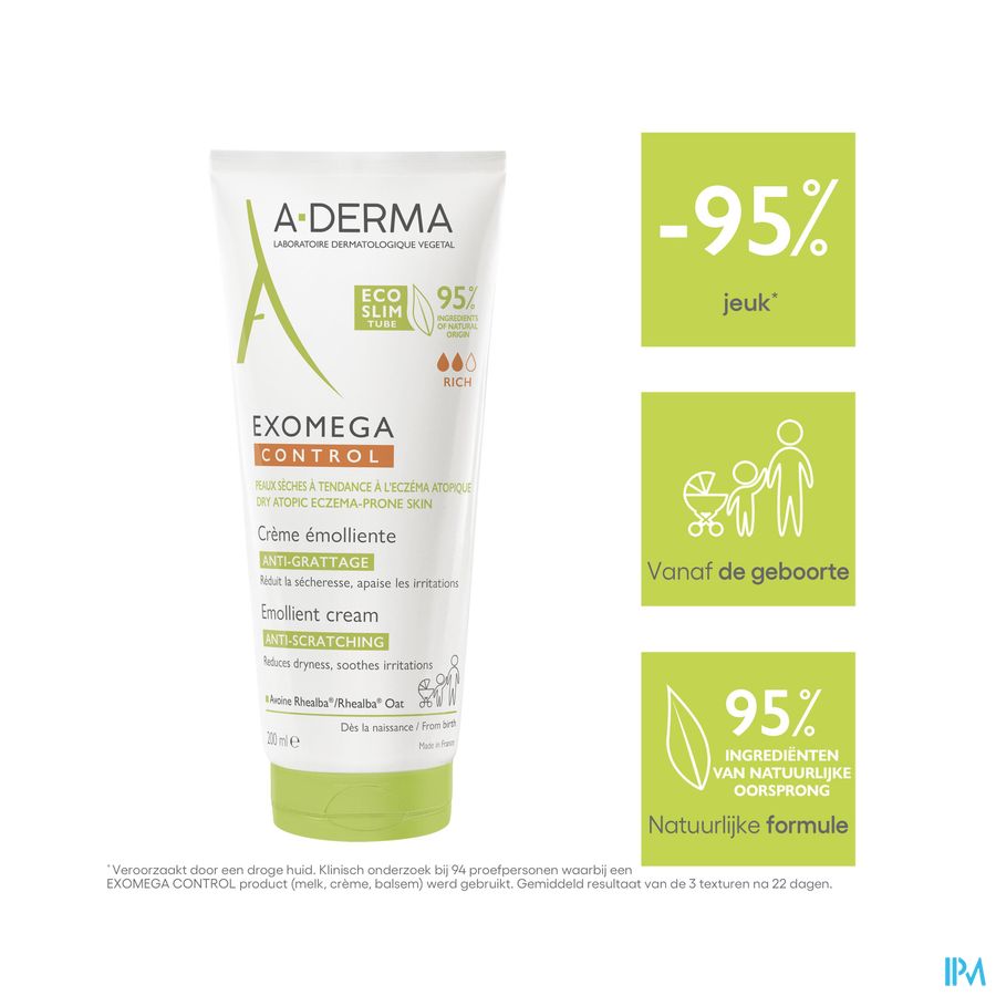 A-DERMA — EXOMEGA CONTROL — CRÈME ÉMOLLIENTE anti-grattage peau à tendance atopique