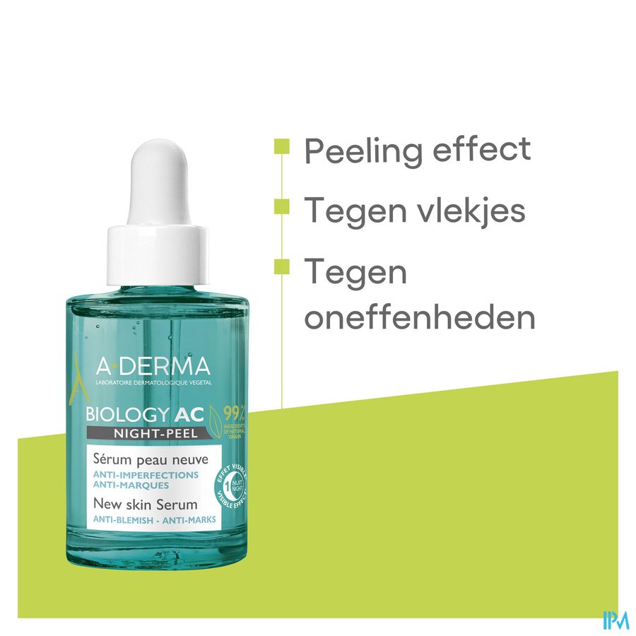 A-DERMA  BIOLOGY AC NIGHT-PEEL Sérum anti-imperfections - Effet peau neuve - Points noirs, acné