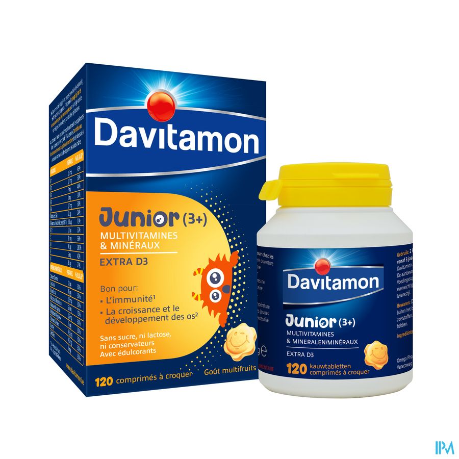 Davitamon® Junior Goût Multifruits - 120 Comprimés À Croquer À Partir De 3 Ans