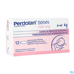 Perdolan® Bébés, suppositoires avec 100 mg de paracétamol, pour le traitement symptomatique de la fièvre et de la douleur chez les bébés, 12 suppositoires