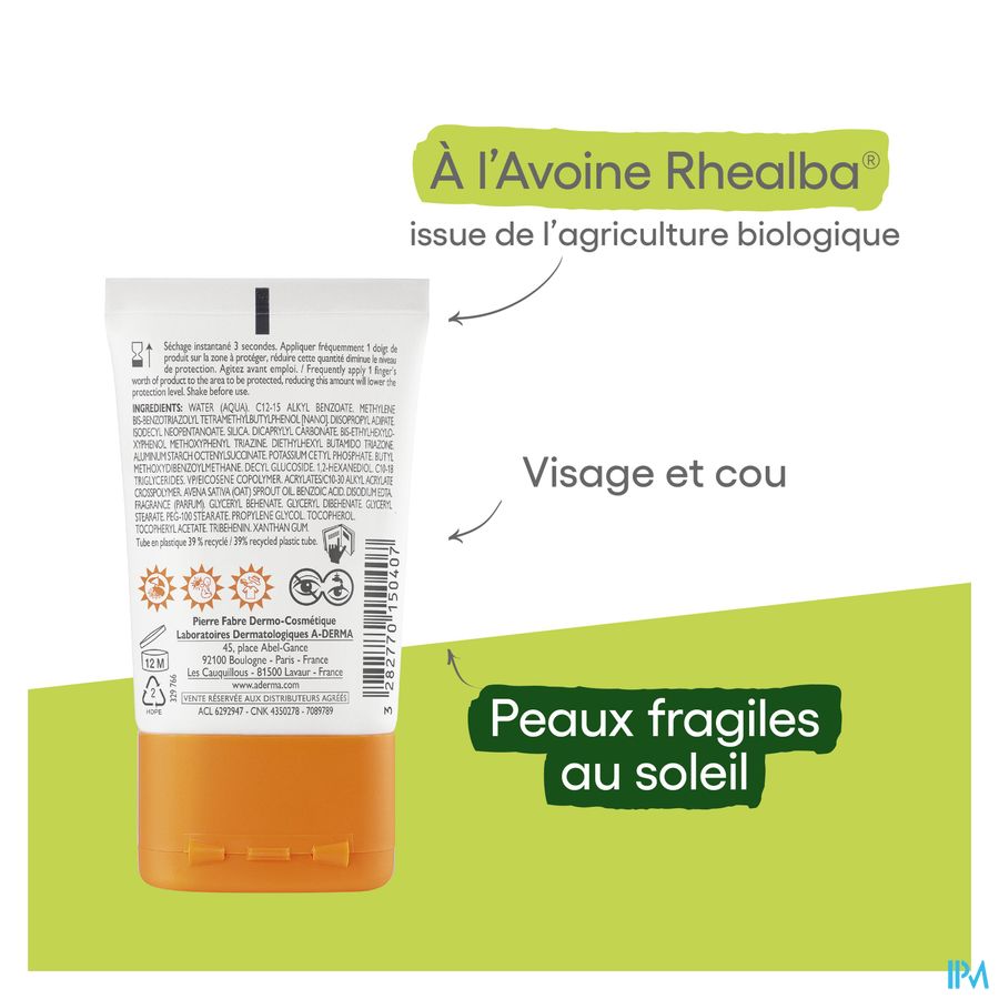 A-DERMA - PROTECT POCKET Fluide solaire visage invisible SPF50+ - Peaux fragiles mixtes à grasses