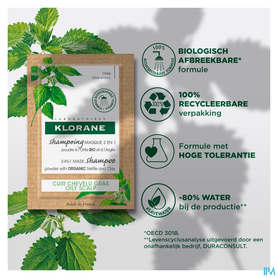 Klorane - Shampoing masque à la poudre d’Ortie BIO – cuir chevelu gras
