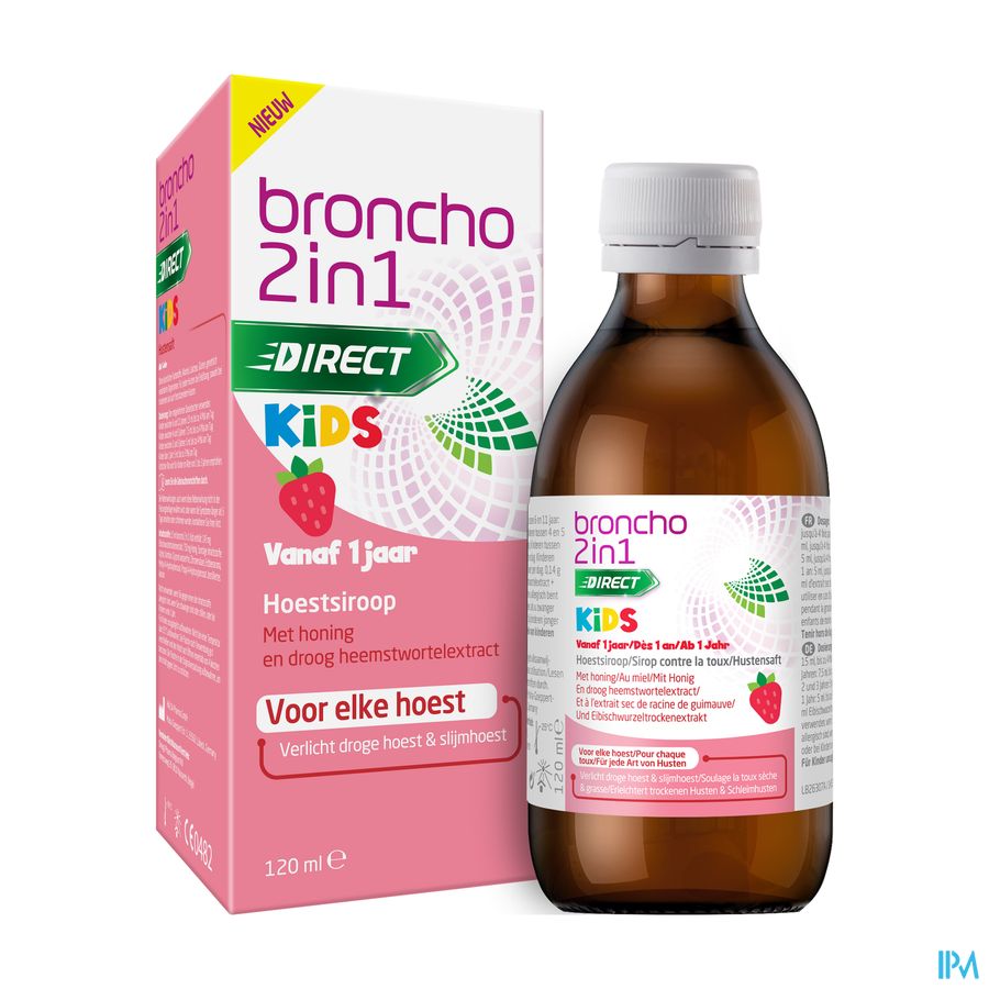 Broncho® 2 in 1Kids Sirop Contre La Toux Goût De Fraise- Toux Sèche, Toux Grasse