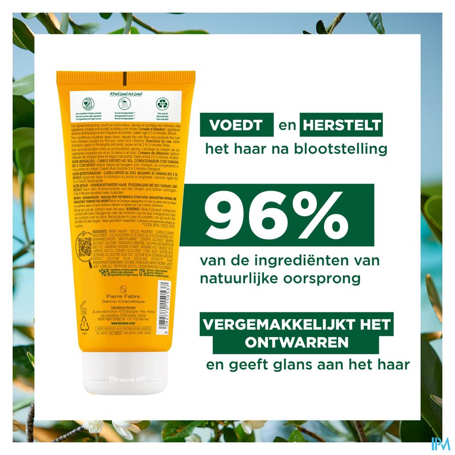 Klorane Baume riche réparateur - Cheveux exposés au soleil - Monoï & Tamanu BIO