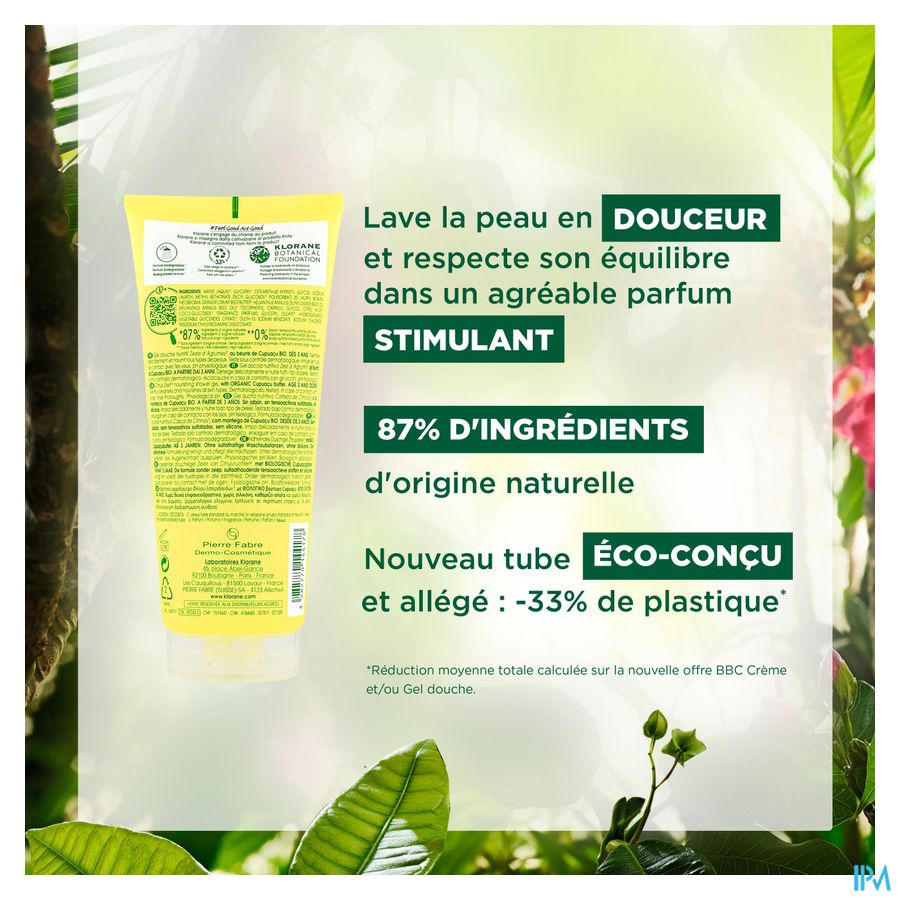 Klorane - Gel douche au Cupuaçu BIO - Zeste d’Agrumes - Tous types de peaux