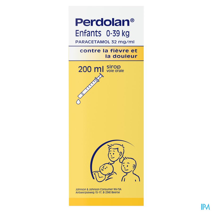 Perdolan® Enfants, sirop avec 32 mg de paracétamol par ml, pour le traitement symptomatique de la fièvre et de la douleur chez les enfants, 200 ml