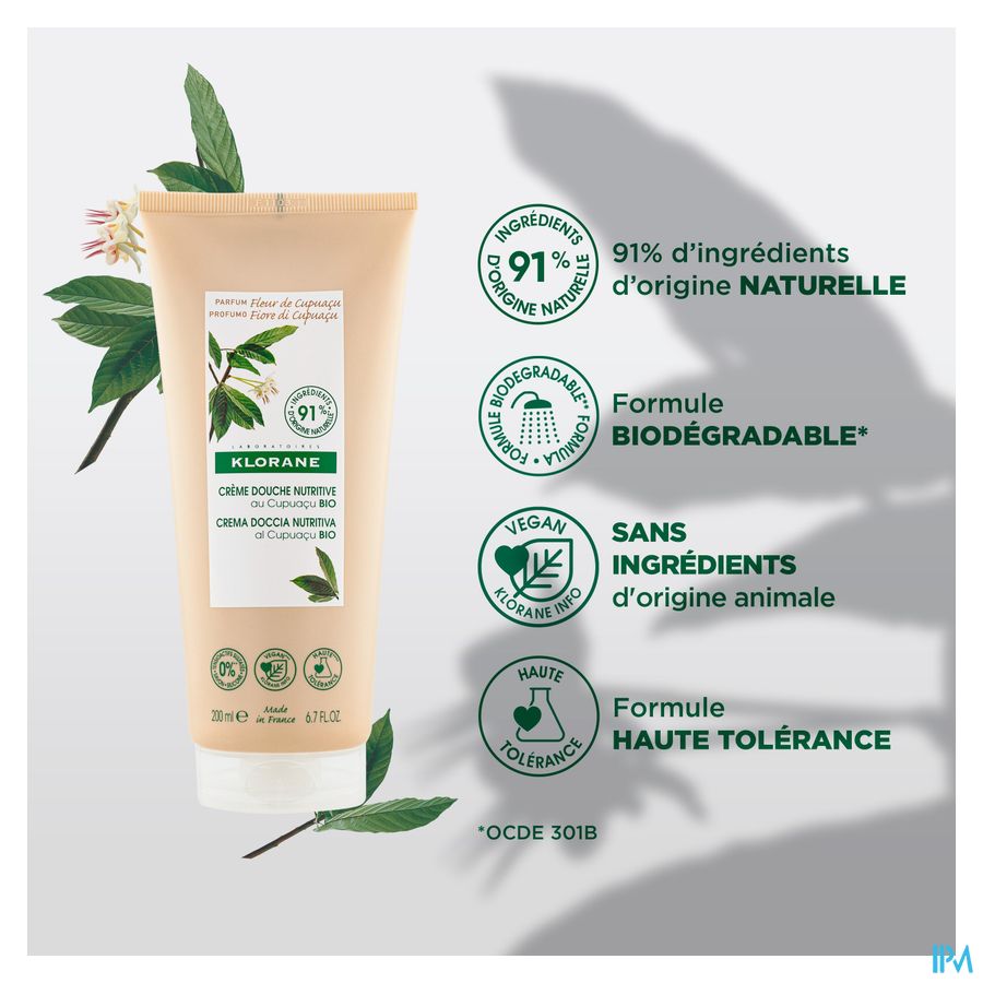 Klorane - Crème douche au beurre de Cupuaçu BIO - Fleur de Cupuaçu - Peau sèche à très sèche