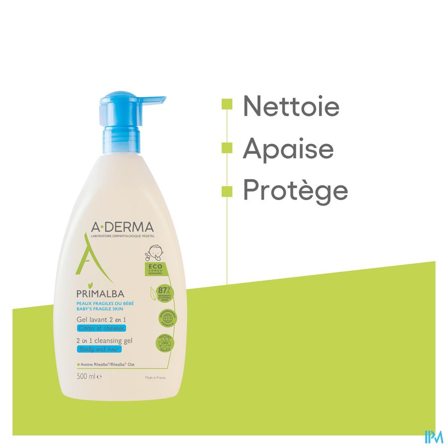 A-DERMA - PRIMALBA GEL LAVANT 2 EN 1 BEBE CORPS ET CHEVEUX - Peaux fragiles du bébé