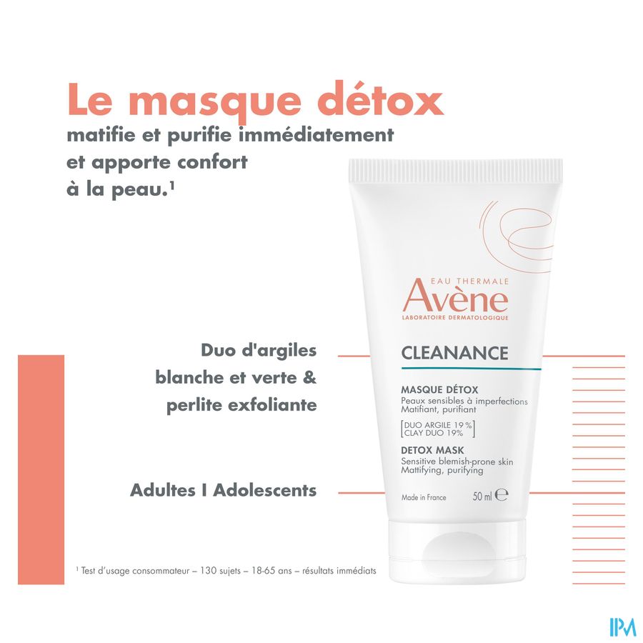 Eau Thermale Avène Masque CLEANANCE détox  - Matifiant, purifiant - Peaux sensibles, à imperfections