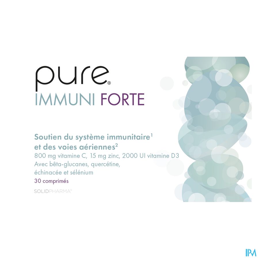 Pure Immuni Forte. Adultes. Vitamine C, D, Zinc, Selenium. Immunité. 30 comprimés.