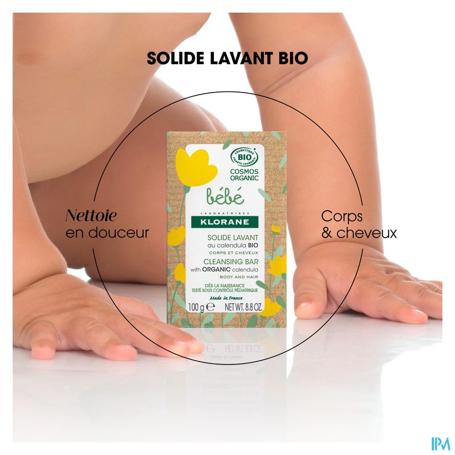 Klorane Solide lavant certifié BIO au Calendula - Corps et Cheveux - Bébé