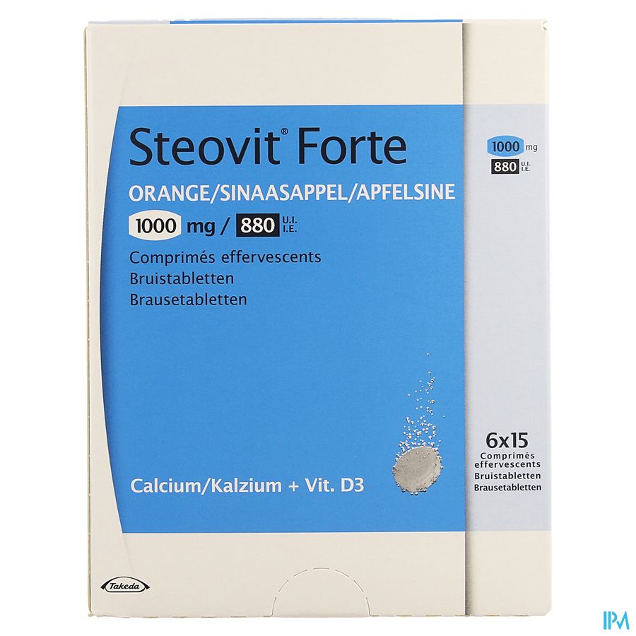 Steovit Forte Orange 1000mg/880 U.I. Calcium & Vit D 90 comprimés effervescents