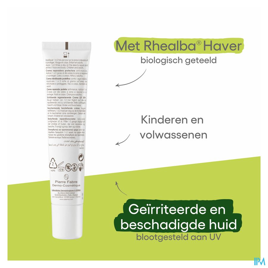 A-DERMA - EPITHELIALE A.H ULTRA SPF50+ CREME REPARATRICE ET PROTECTRICE ANTI-MARQUES - Peaux fragilisées, anti-marques cicatricielles et pigmentaires, post-acte dermatologique ou esthétique superficiel 100ml