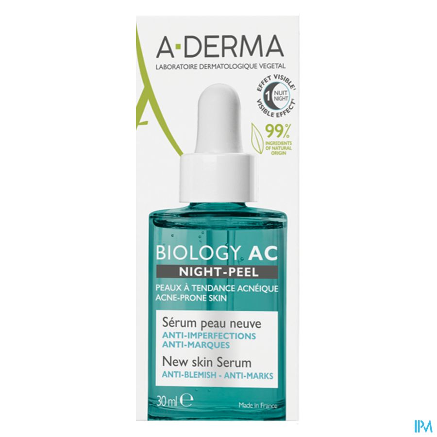 A-DERMA  BIOLOGY AC NIGHT-PEEL Sérum anti-imperfections - Effet peau neuve - Points noirs, acné