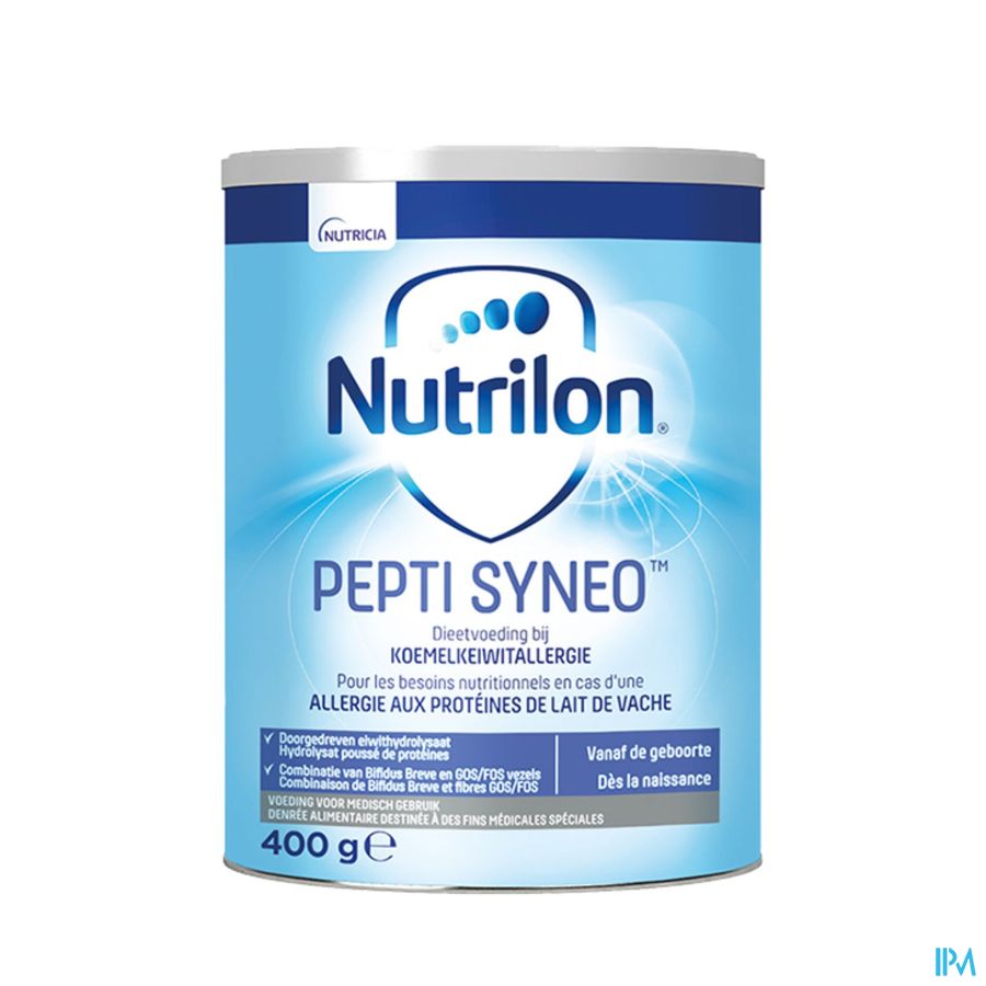 Nutrilon Pepti Syneo | Allergies Proteines Lait de Vache | Bébé 0-12 mois  | Lait en Poudre pour Biberon | Boite 400g