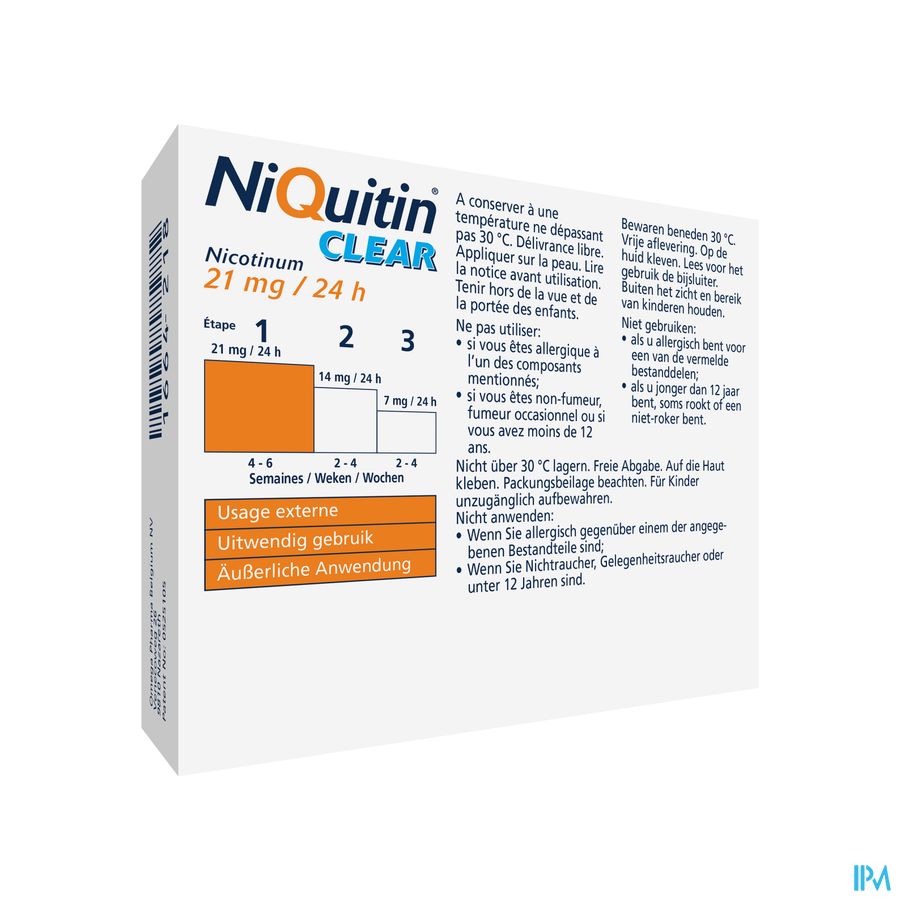 Niquitin® Clear Patch 21 Mg 14 P. – Arrêter De Fumer – 24H Sans Besoin