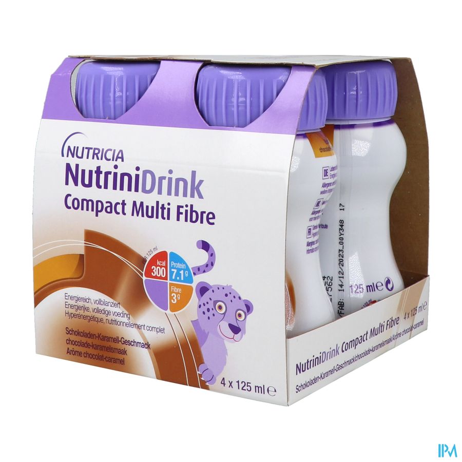 NutriniDrink Compact Multi Fibre Arôme Chocolat-Caramel Bouteilles 4x125ml