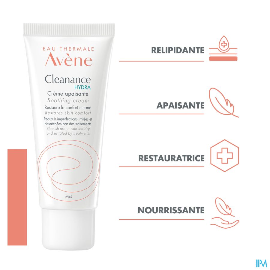Eau Thermale Avène CLEANANCE HYDRA Crème apaisante - Restaure le confort cutané  - Peaux à imperfections irritées et desséchées par des traitements