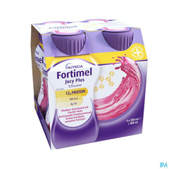 Fortimel Jucy Plus Arôme Framboise Sensation Fraîcheur Complément Nutritionnel Dénutrition Bouteilles 4x200ml