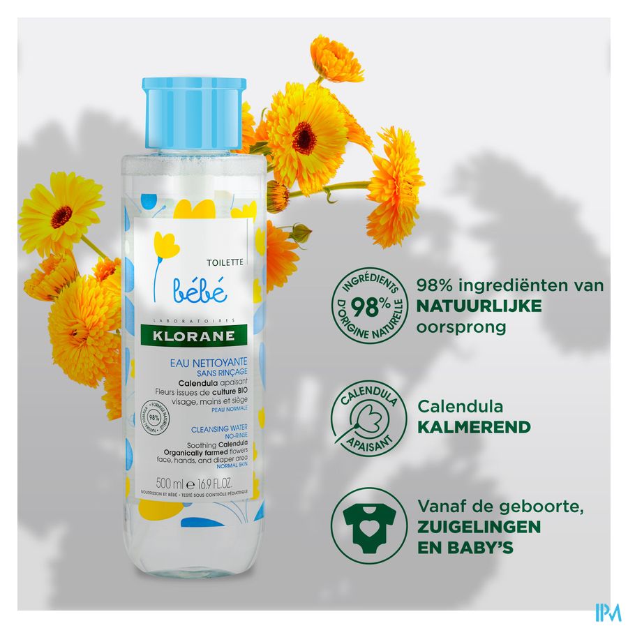 Klorane - Eau nettoyante sans rinçage au Calendula apaisant - Bébé - Peau normale