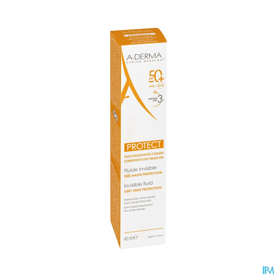 A-DERMA - A-DERMA PROTECT FLUIDE SOLAIRE VISAGE INVISIBLE SPF50+ - A-DERMA PROTECT