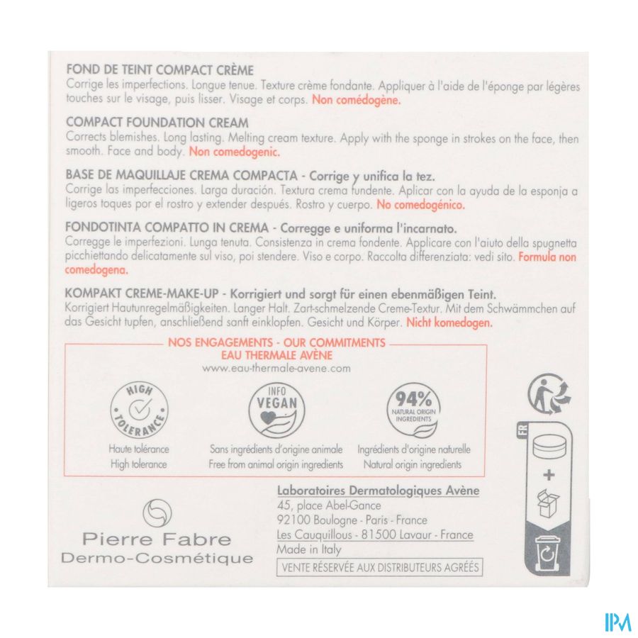 Eau Thermale Avène Fond de Teint Compact Crème 1.4 Doré Couvrance