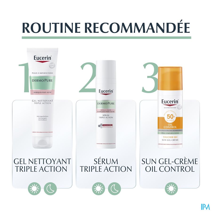 Eucerin DermoPure Gel Nettoyant Triple Action Marques Post-Acné Peau à Imperfections 150ml