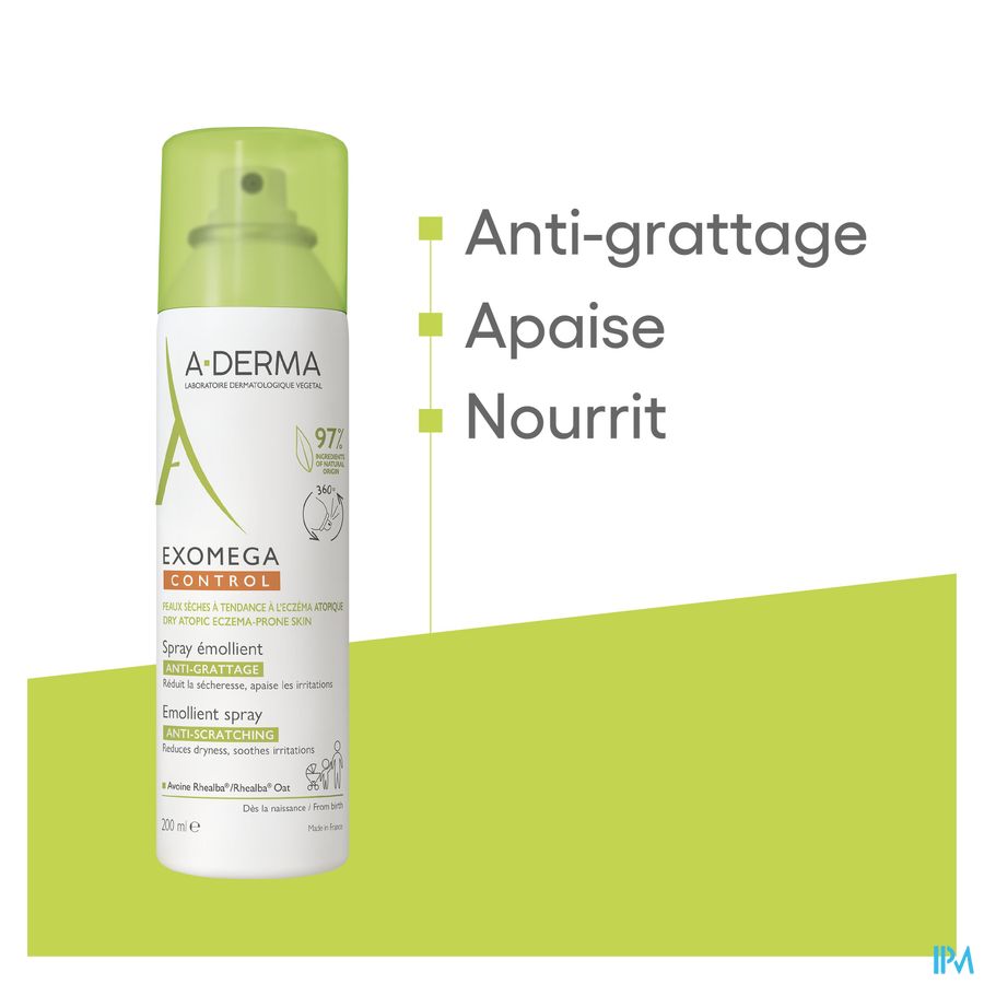 A-DERMA — EXOMEGA CONTROL — SPRAY ÉMOLLIENT anti-grattage - Peaux sèches à tendances atopique