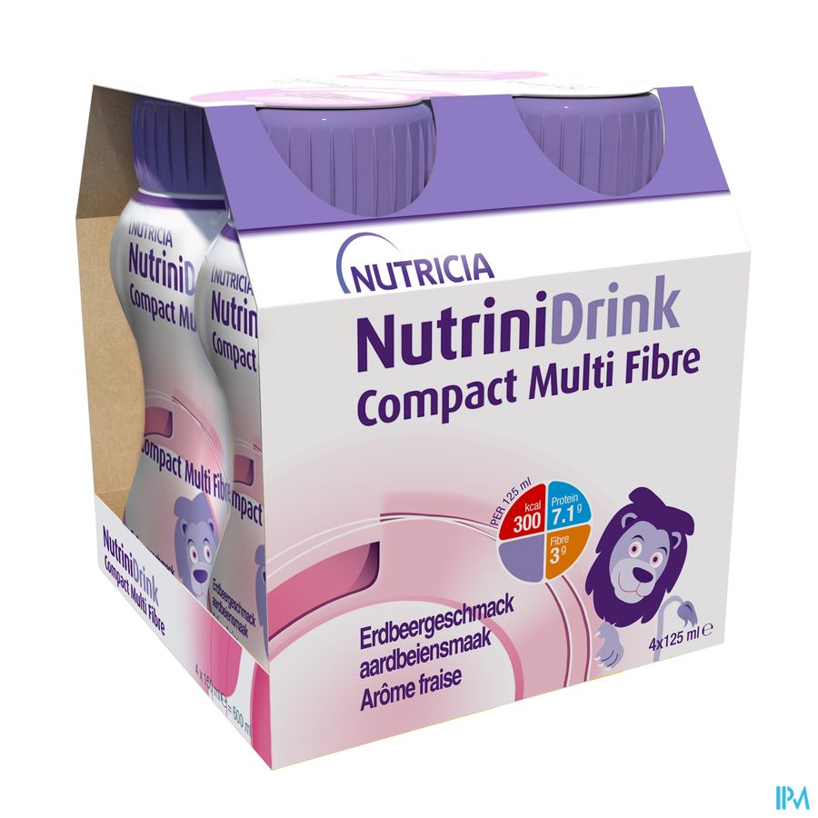 NutriniDrink Compact Multi Fibre Arôme Fraise Bouteilles 4x125ml