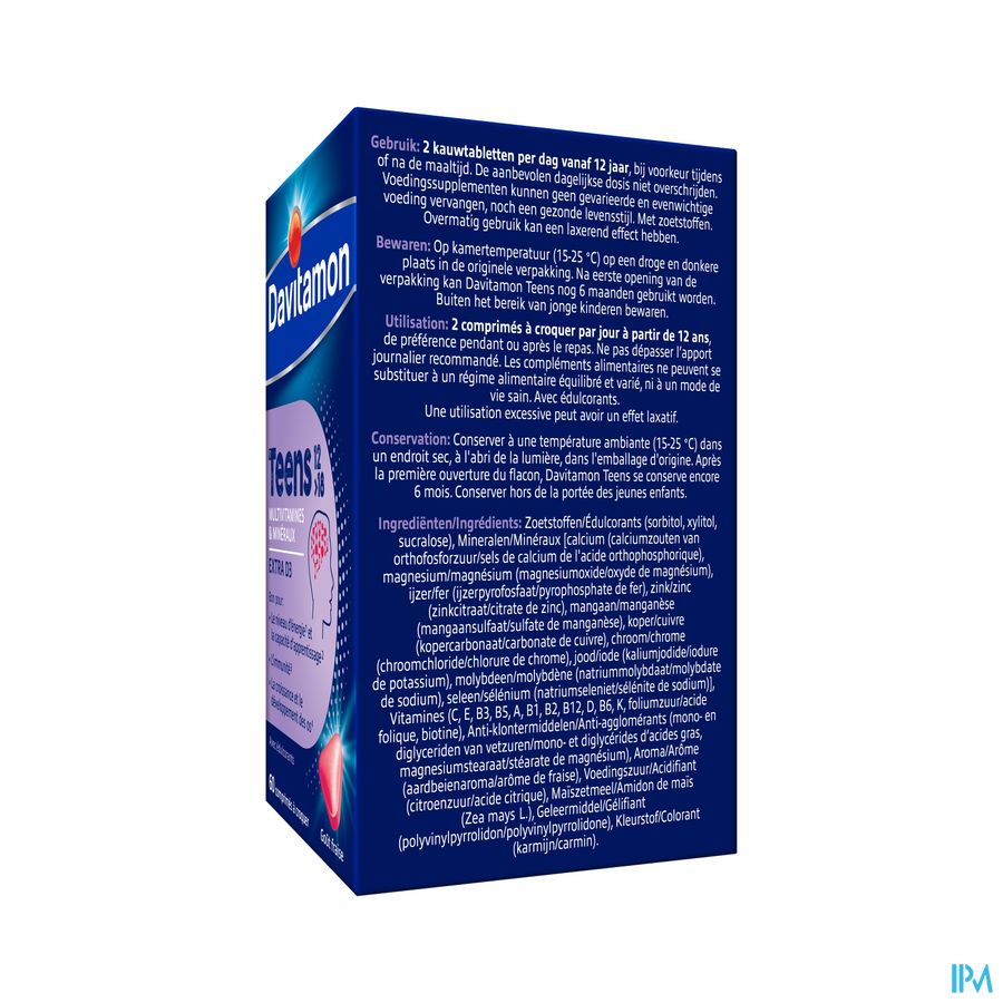 Davitamon® Teens (12>18) Multivitamines 60 Cpr. (Fraise) – Énergie, Résistance