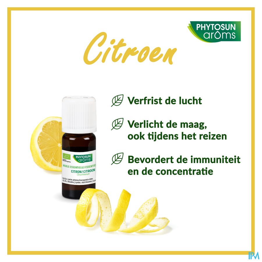 Phytosun® Huile Essentielle Citron bio – 10 ml – Rafraîchissant et purifiant