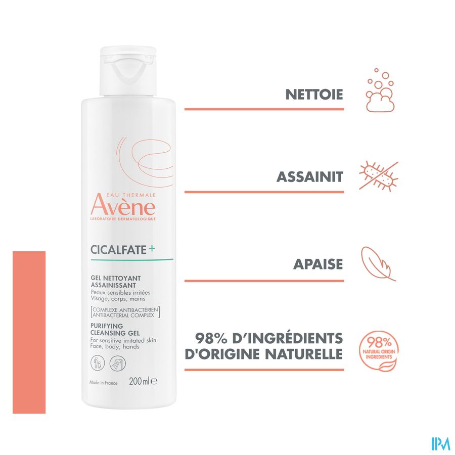 Eau Thermale Avène CICALFATE+ Gel Nettoyant Assainissant Peaux sensibles irritées - Visage, corps, mains