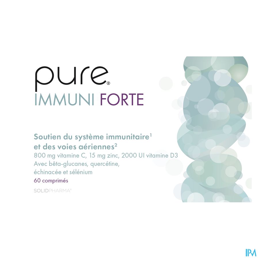 Pure Immuni Forte. Adultes. Vitamine C, D, Zinc, Selenium. Immunité. 60 comprimés.