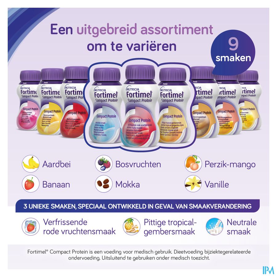 Fortimel Compact Protein Mixed Multipack Complément Nutritionnel Dénutrition Bouteilles 8x125 ml