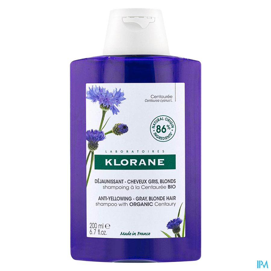 Klorane - Shampoing déjaunissant à la Centaurée BIO - Cheveux gris, blonds